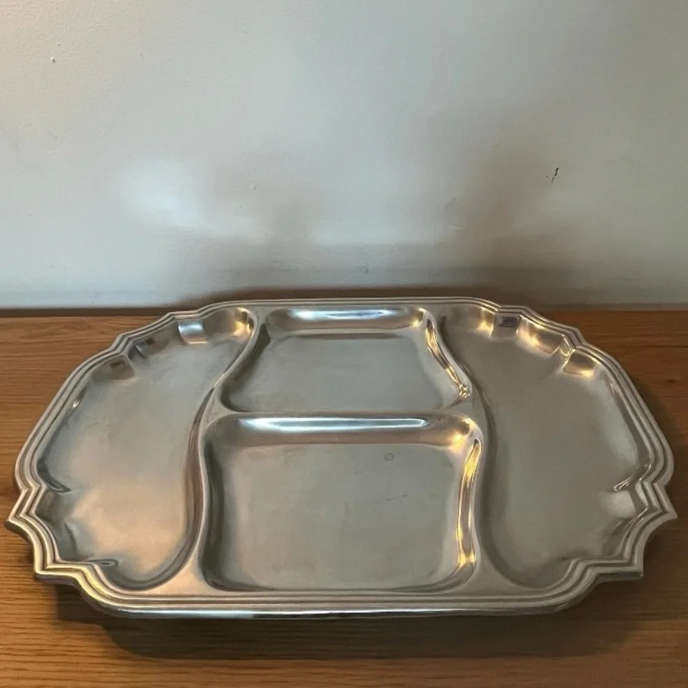 Silver Compartment Platter Armetal Tavern Pewter Scalloped Tray by Wilton
